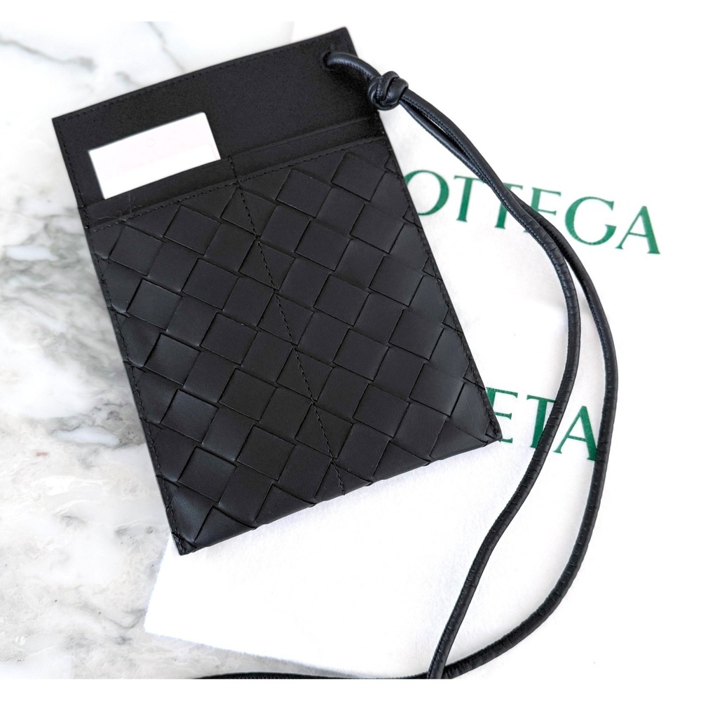 Bottega Veneta Intrecciato Black Leather Lanyard Pouch, 708620